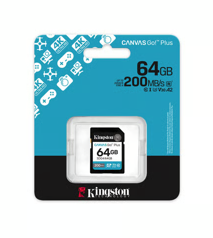 Kingston 64GB Canvas Go Plus SD Card | Up to 200MB/s | Class 10, UHS-I, U3, V30 | SDG4/64GB