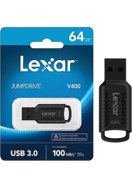 Lexar 64GB V400 Siyah 100 Mb/s 3.0 USB Flash Bellek
