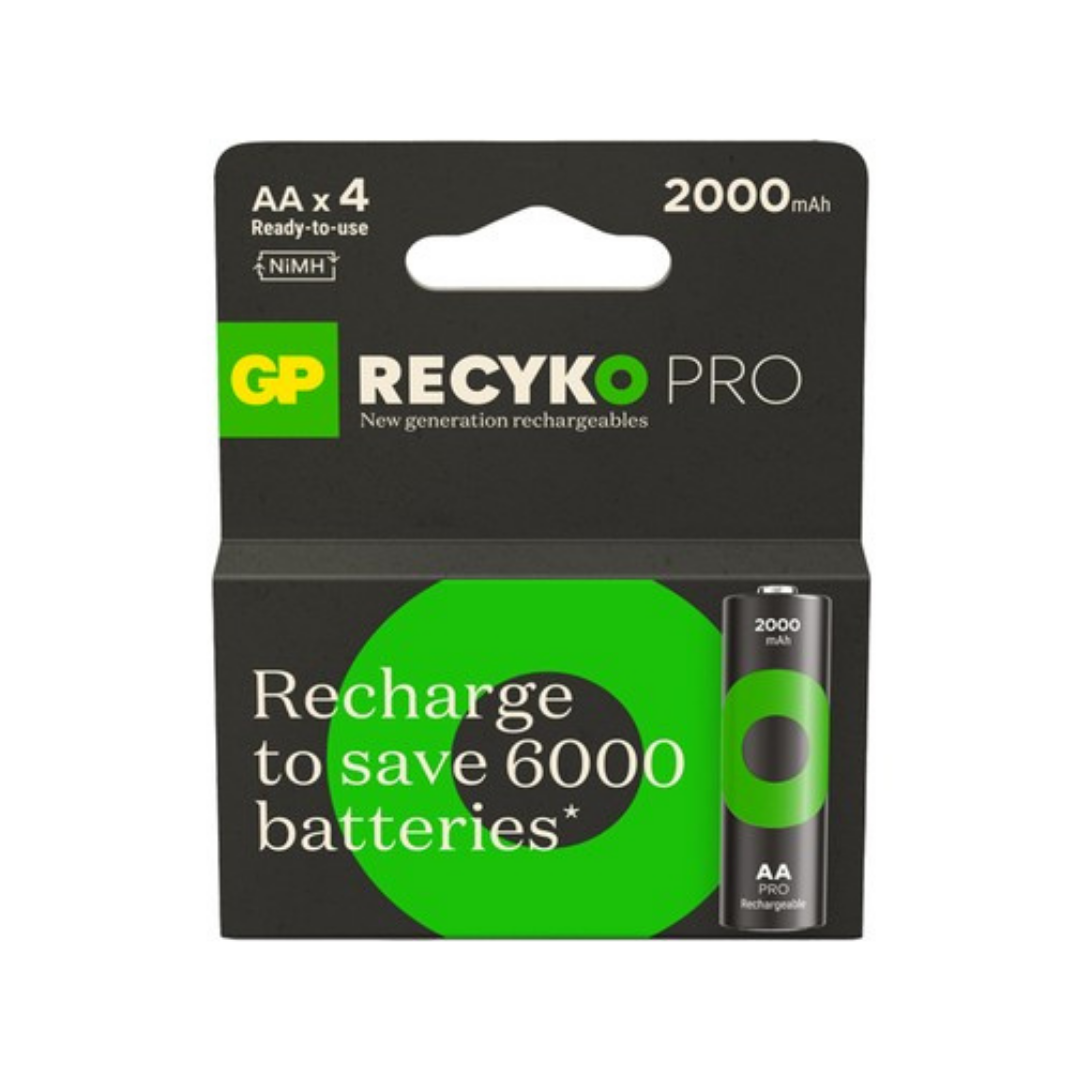 Gp Recyko Pro 2000 Mah Aa Kalem Ni-Mh Şarjlı Pil 1.2 Volt 4'lü Kart
