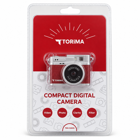 Torima TRM-CMR35 kırmızı kompakt dijital kamera beyaz arka plan ürün fotoğrafı
